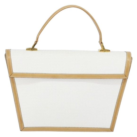 BALLY Hand Bag Leather White Gold Auth 149153