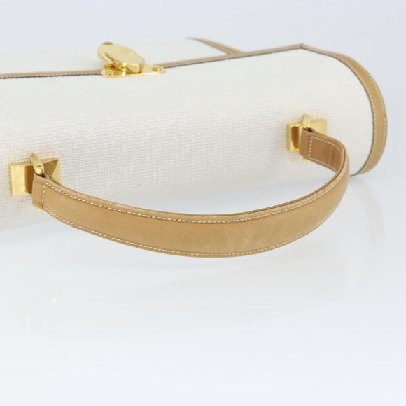 BALLY Hand Bag Leather White Gold Auth 149153