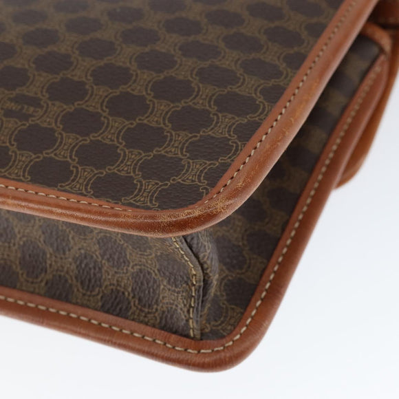 CELINE Macadam Canvas Circle Shoulder Bag PVC Leather Brown Gold Auth 149156