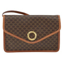 CELINE Macadam Canvas Circle Shoulder Bag PVC Leather Brown Gold Auth 149156-2