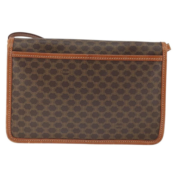 CELINE Macadam Canvas Circle Shoulder Bag PVC Leather Brown Gold Auth 149156