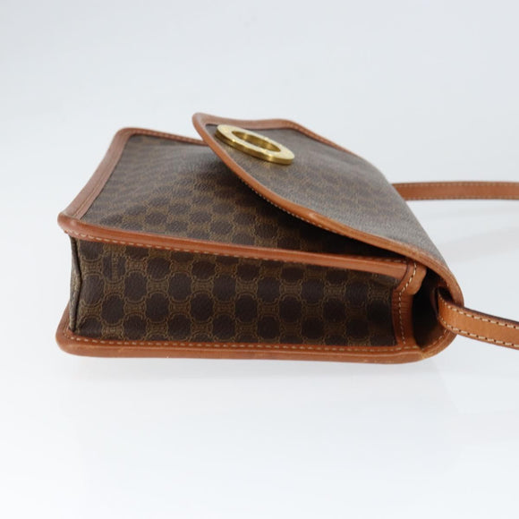 CELINE Macadam Canvas Circle Shoulder Bag PVC Leather Brown Gold Auth 149156