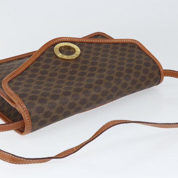 CELINE Macadam Canvas Circle Shoulder Bag PVC Leather Brown Gold Auth 149156