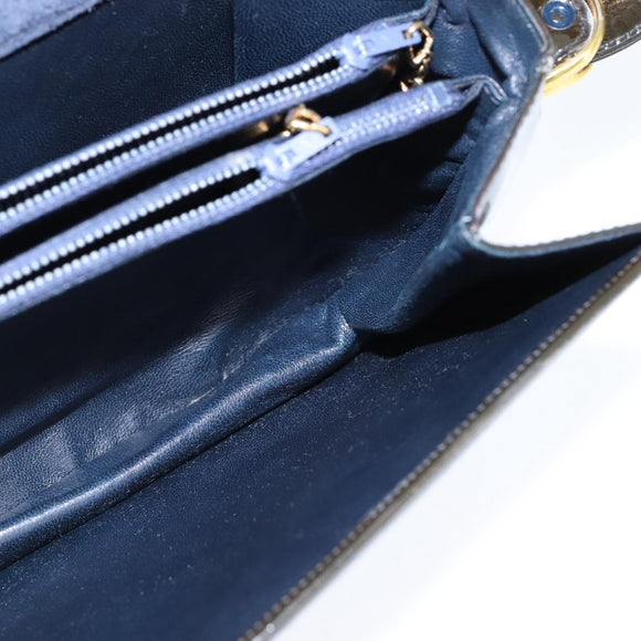 CELINE Horse Carriage Shoulder Bag Enamel Black Gold Auth 149158