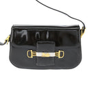 CELINE Horse Carriage Shoulder Bag Enamel Black Gold Auth 149158-13