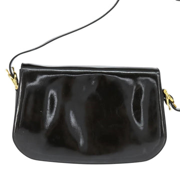 CELINE Horse Carriage Shoulder Bag Enamel Black Gold Auth 149158 - 0