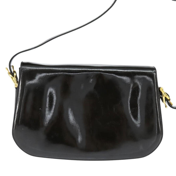 CELINE Horse Carriage Shoulder Bag Enamel Black Gold Auth 149158