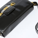 CELINE Horse Carriage Shoulder Bag Enamel Black Gold Auth 149158-6