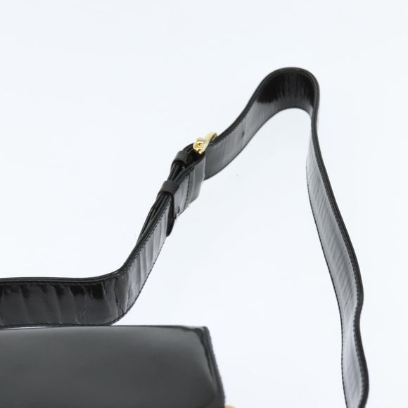 CELINE Horse Carriage Shoulder Bag Enamel Black Gold Auth 149158