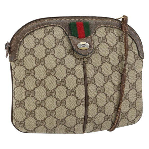 GUCCI GG Supreme Web Sherry Line Bag PVC Beige Gold 904 02 047 Auth 149187