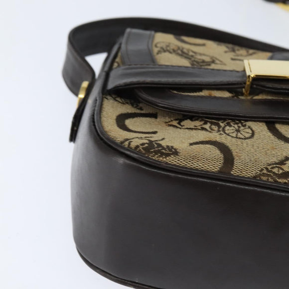 CELINE C Sulky Shoulder Bag Canvas Beige Gold Auth 149188