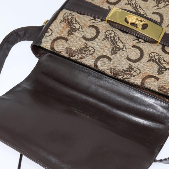CELINE C Sulky Shoulder Bag Canvas Beige Gold Auth 149188