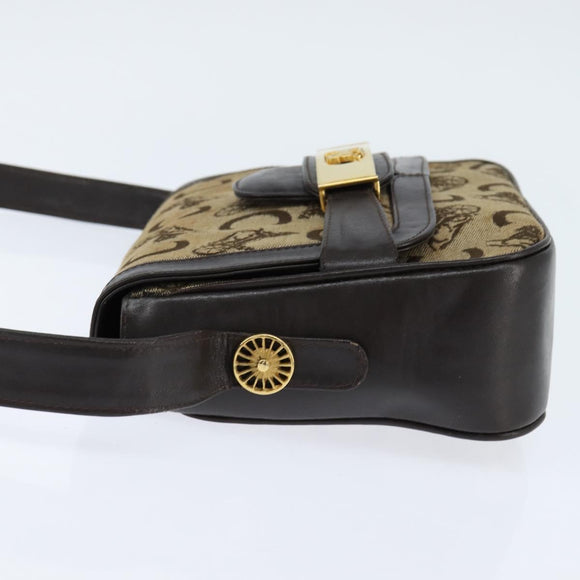 CELINE C Sulky Shoulder Bag Canvas Beige Gold Auth 149188