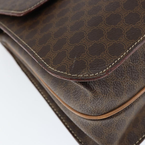 CELINE Circle Macadam Canvas Hand Bag PVC Leather Brown Gold Auth 149189