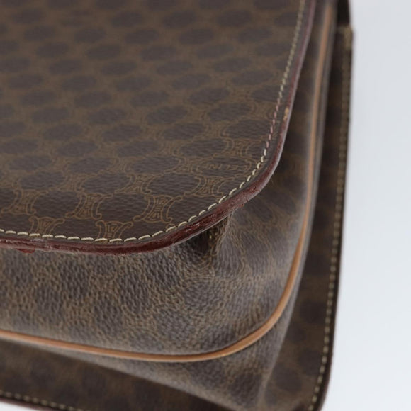CELINE Circle Macadam Canvas Hand Bag PVC Leather Brown Gold Auth 149189