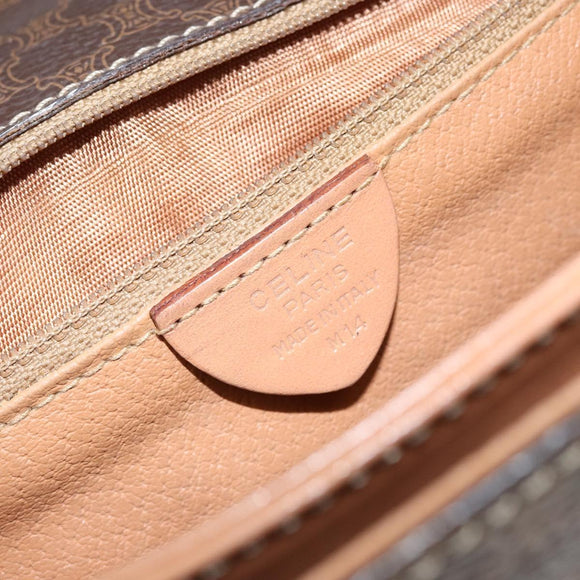 CELINE Circle Macadam Canvas Hand Bag PVC Leather Brown Gold Auth 149189