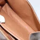 CELINE Circle Macadam Canvas Hand Bag PVC Leather Brown Gold Auth 149189-10