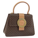 CELINE Circle Macadam Canvas Hand Bag PVC Leather Brown Gold Auth 149189-1