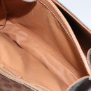 CELINE Circle Macadam Canvas Hand Bag PVC Leather Brown Gold Auth 149189-21