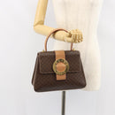 CELINE Circle Macadam Canvas Hand Bag PVC Leather Brown Gold Auth 149189-22