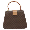 CELINE Circle Macadam Canvas Hand Bag PVC Leather Brown Gold Auth 149189-2