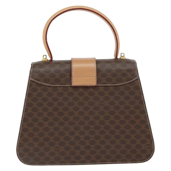 CELINE Circle Macadam Canvas Hand Bag PVC Leather Brown Gold Auth 149189