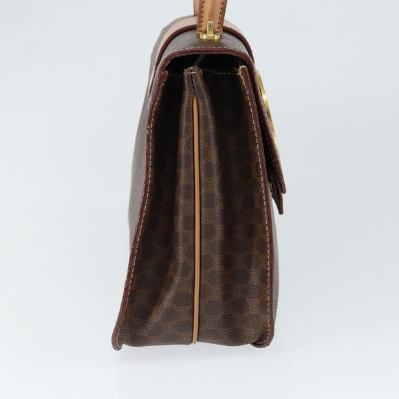 CELINE Circle Macadam Canvas Hand Bag PVC Leather Brown Gold Auth 149189