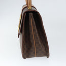 CELINE Circle Macadam Canvas Hand Bag PVC Leather Brown Gold Auth 149189-4