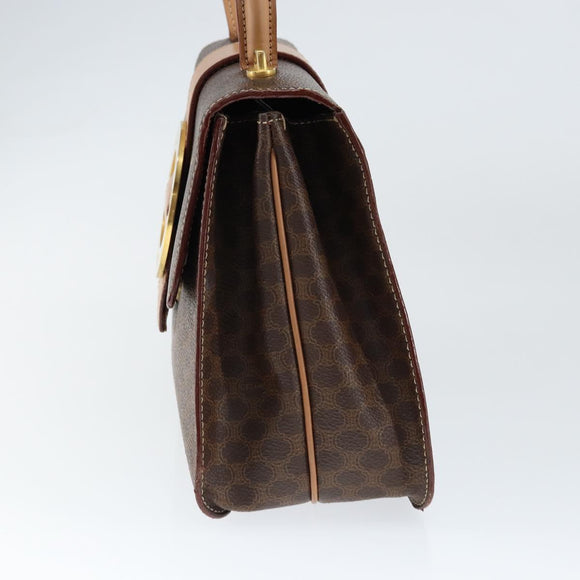 CELINE Circle Macadam Canvas Hand Bag PVC Leather Brown Gold Auth 149189