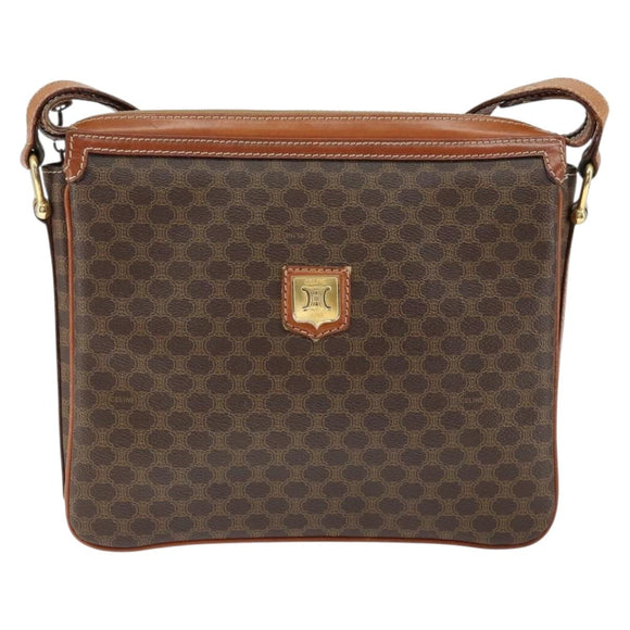 CELINE Macadam Canvas Shoulder Bag PVC Leather Brown Gold Auth 149190