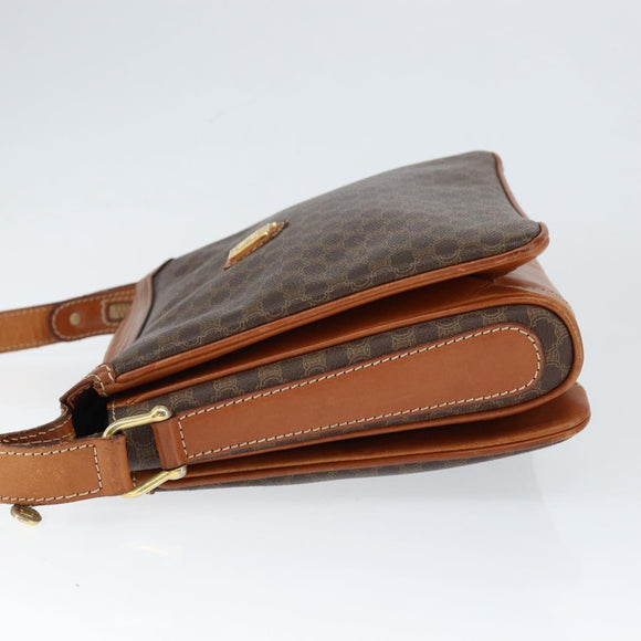 CELINE Macadam Canvas Shoulder Bag PVC Leather Brown Gold Auth 149190