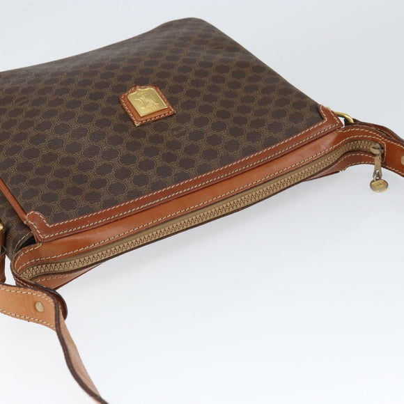 CELINE Macadam Canvas Shoulder Bag PVC Leather Brown Gold Auth 149190