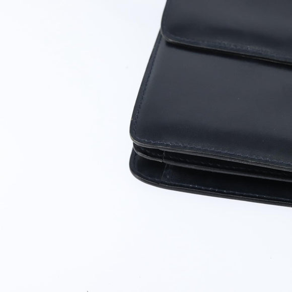 CELINE Shoulder Bag Leather Navy Gold Auth 149191