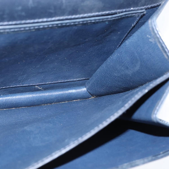 CELINE Shoulder Bag Leather Navy Gold Auth 149191