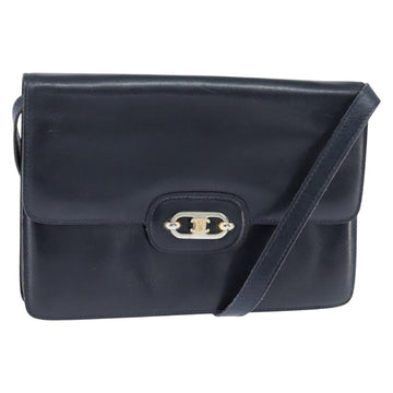 CELINE Shoulder Bag Leather Navy Gold Auth 149191