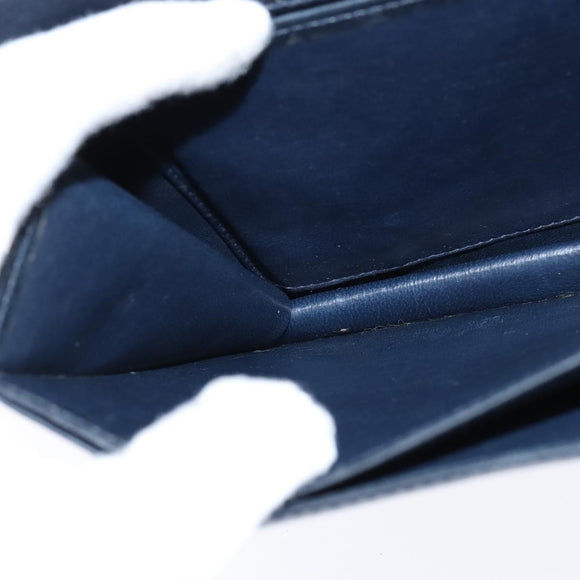 CELINE Shoulder Bag Leather Navy Gold Auth 149191