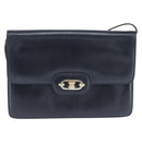 CELINE Shoulder Bag Leather Navy Gold Auth 149191-13