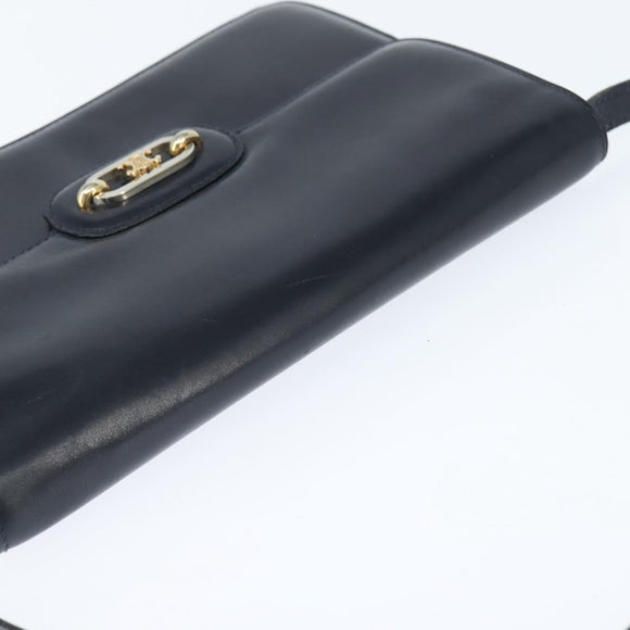 CELINE Shoulder Bag Leather Navy Gold Auth 149191