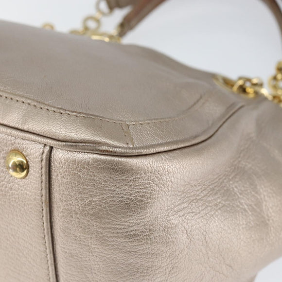 Salvatore Ferragamo Gancini Hand Bag Leather Gold Silver Auth 149193