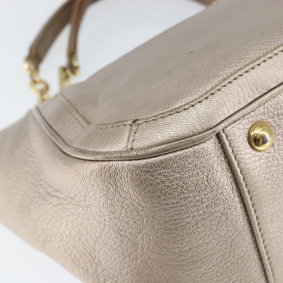 Salvatore Ferragamo Gancini Hand Bag Leather Gold Silver Auth 149193