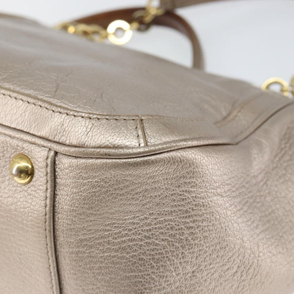 Salvatore Ferragamo Gancini Hand Bag Leather Gold Silver Auth 149193