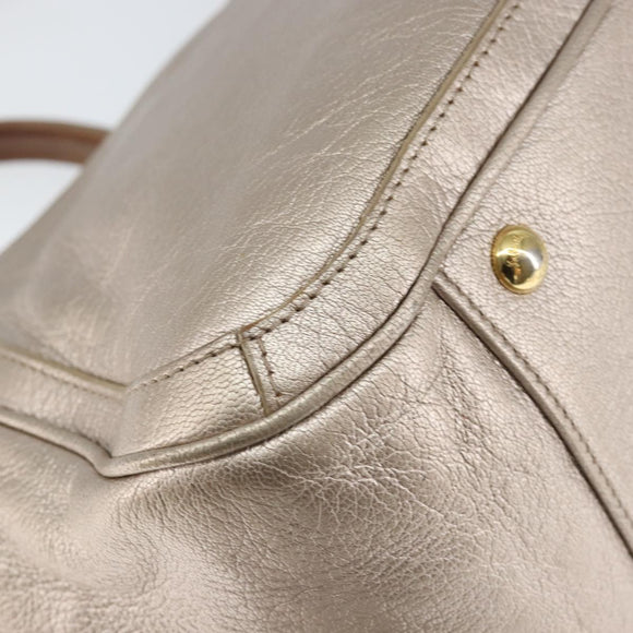 Salvatore Ferragamo Gancini Hand Bag Leather Gold Silver Auth 149193