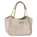 Salvatore Ferragamo Gancini Hand Bag Leather Gold Silver Auth 149193-1