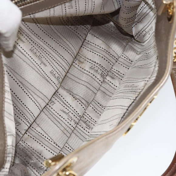 Salvatore Ferragamo Gancini Hand Bag Leather Gold Silver Auth 149193