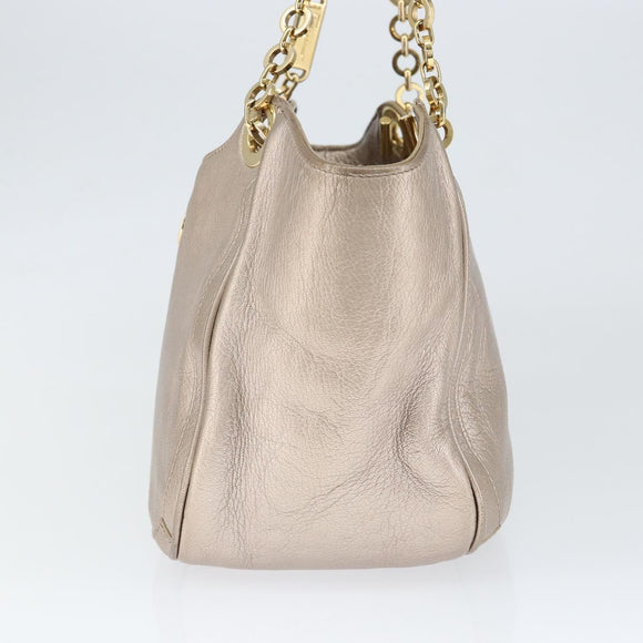 Salvatore Ferragamo Gancini Hand Bag Leather Gold Silver Auth 149193