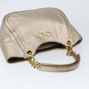 Salvatore Ferragamo Gancini Hand Bag Leather Gold Silver Auth 149193-6
