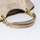 Salvatore Ferragamo Gancini Hand Bag Leather Gold Silver Auth 149193-7