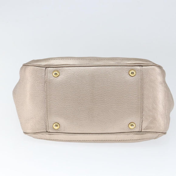 Salvatore Ferragamo Gancini Hand Bag Leather Gold Silver Auth 149193