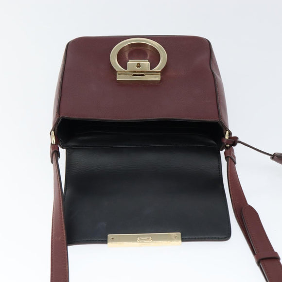 Salvatore Ferragamo Gancini Shoulder Bag Leather Bordeaux Gold Auth 149195