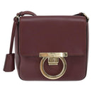 Salvatore Ferragamo Gancini Shoulder Bag Leather Bordeaux Gold Auth 149195-13
